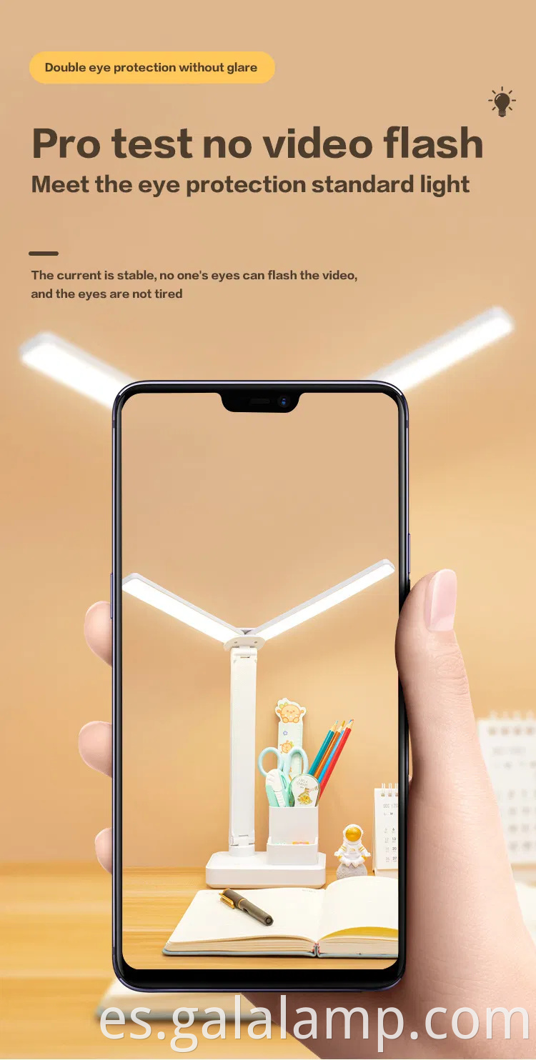 Lámpara de escritorio de doble cabeza recargable con protección para los ojos